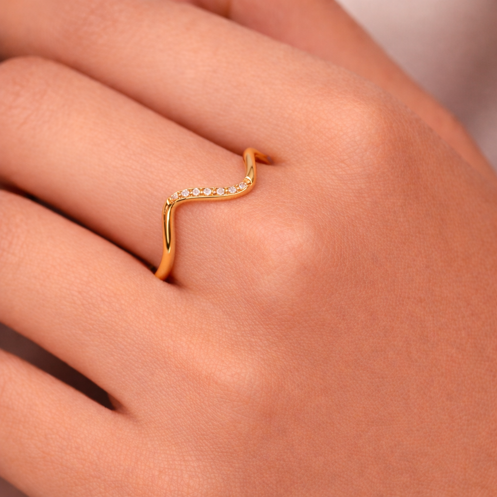 16k Gold Plated Ripple Ring(Silver)