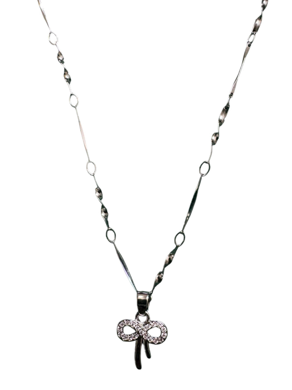 Necklace with a bow-shaped pendant on a white background